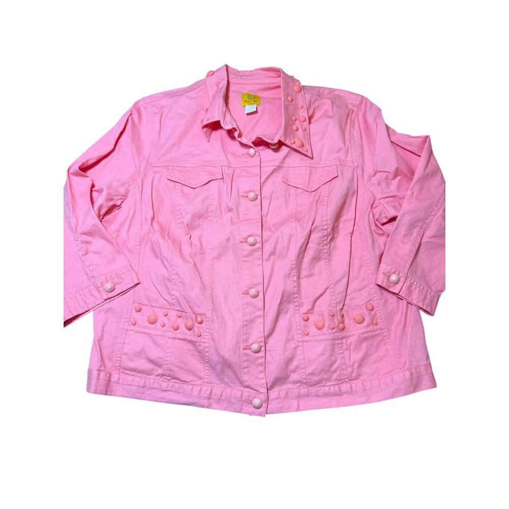 Ruby Rd. Pink Salmon Studded Denim Jacket Embellishments 3/4 Sleeves Sz 18W NWOT